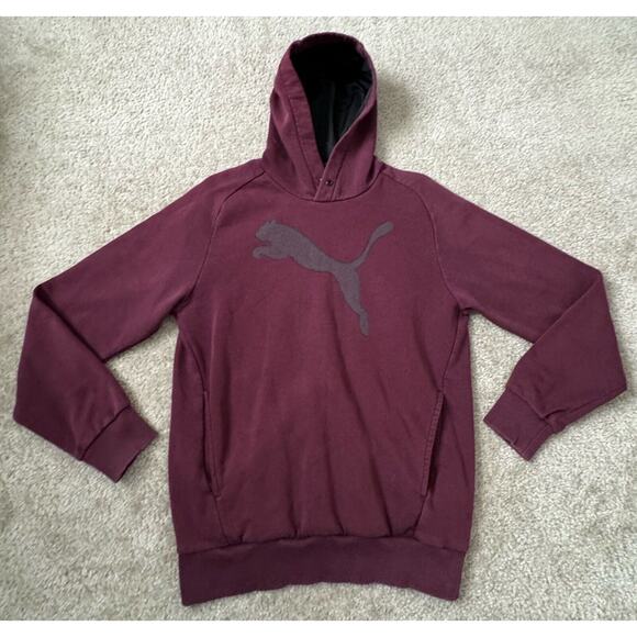 Puma Logo Men’s Long Sleeve Burgundy Hoodie Pullover Sweatshirt Size Small - Picture 1 of 7